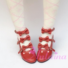 Sweet Dark Red Bows Lolita Heel Shoes